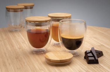 Logo trade promotional products picture of: Double wall borosilicate glass with bamboo lid 250ml 2pc set