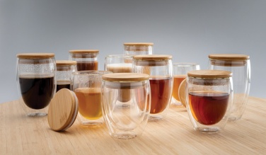 Logo trade corporate gifts image of: Double wall borosilicate glass with bamboo lid 350ml