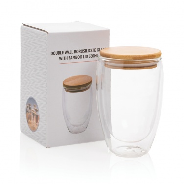 Logo trade corporate gifts picture of: Double wall borosilicate glass with bamboo lid 350ml