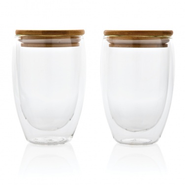 Logotrade promotional item image of: Double wall borosilicate glass with bamboo lid 350ml 2pc set
