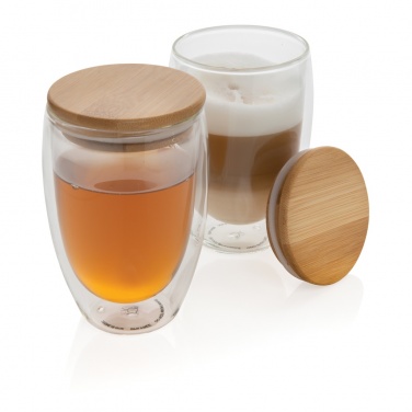 Logotrade promotional gift picture of: Double wall borosilicate glass with bamboo lid 350ml 2pc set