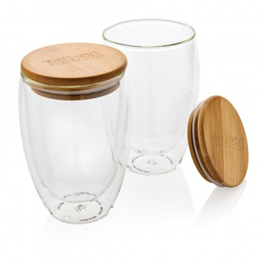 Logotrade promotional item picture of: Double wall borosilicate glass with bamboo lid 350ml 2pc set