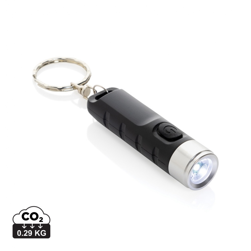 Logo trade promotional gifts picture of: Globix RCS recycled plastic USB re-chargeable keychain torch
