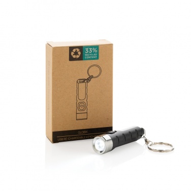 Logotrade corporate gift image of: Globix RCS recycled plastic USB re-chargeable keychain torch