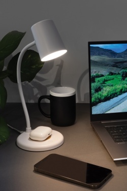 Logo trade promotional gifts image of: Zenara RCS recycled plastic and cork 15W wireless desk lamp