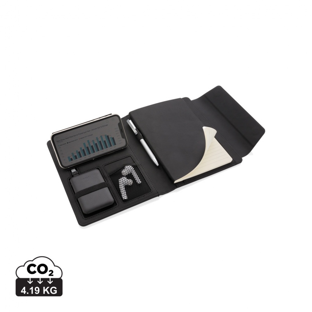 Logo trade promotional merchandise image of: Fiko wireless charging A5 portfolio with powerbank