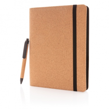 Logo trade promotional products image of: Deluxe cork portfolio A5 with pen