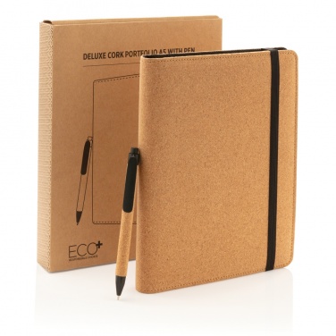 Logo trade promotional giveaways picture of: Deluxe cork portfolio A5 with pen