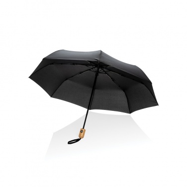 Logo trade business gifts image of: 21" Impact AWARE™ RPET 190T bamboo auto open/close umbrella
