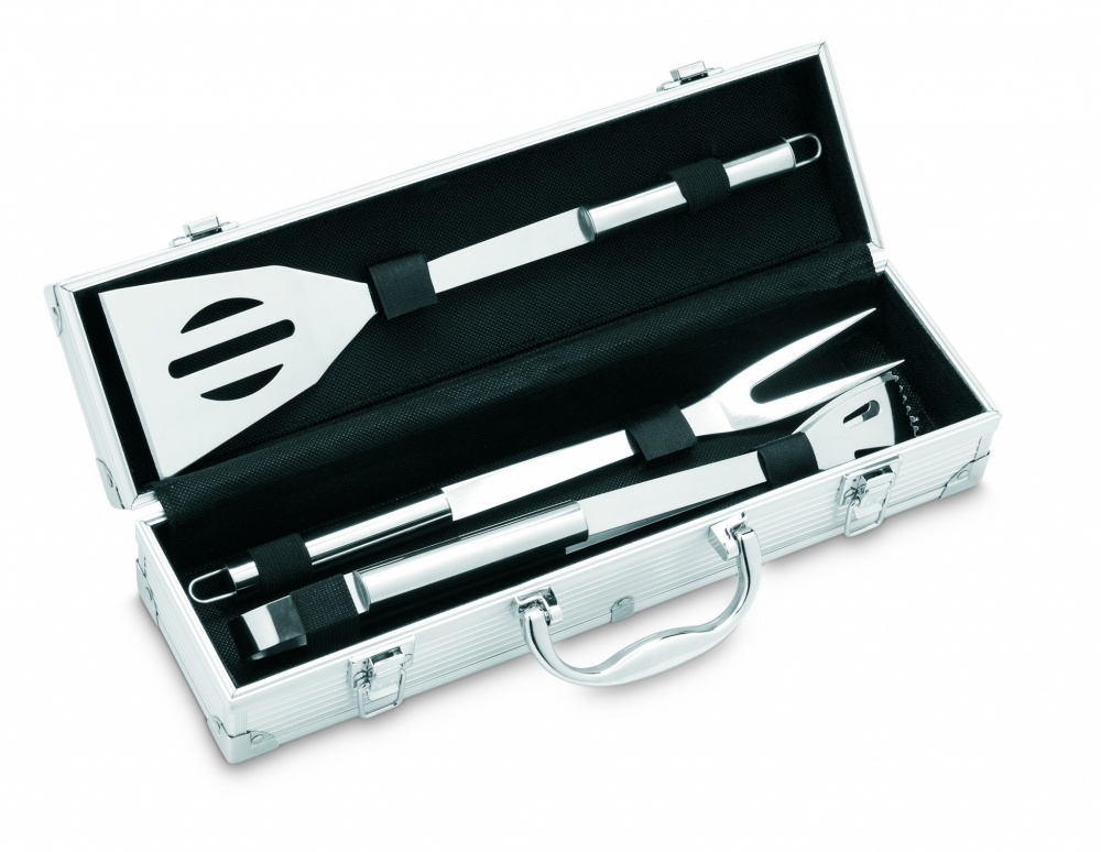 Logo trade promotional merchandise photo of: 3 BBQ tools in aluminium case