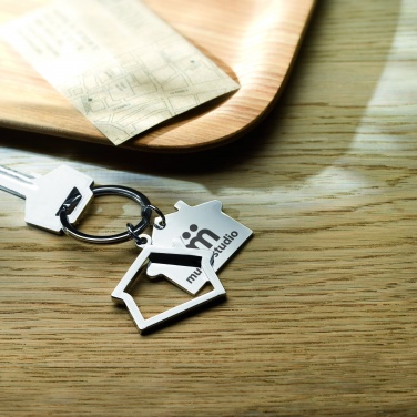 Logo trade promotional items picture of: Metal key ring house shape Jyvaskyla