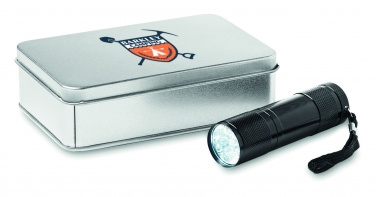 Logo trade corporate gifts picture of: LED torch in tin box