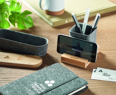 Logotrade advertising products photo of: RPET felt pen pot phone stand