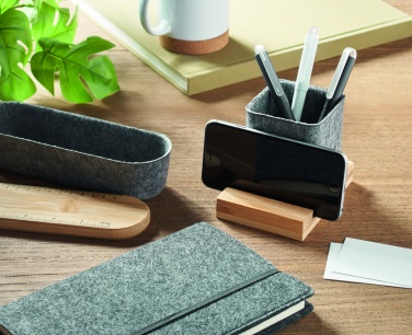 Logotrade promotional product picture of: RPET felt pen pot phone stand