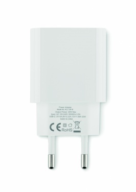 Logo trade promotional gift photo of: 20W 2 port USB charger EU plug