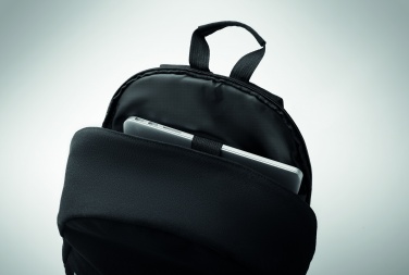Logotrade advertising product picture of: A 15-inch laptop backpack made of recycled pre-consumer cotton and recycled polyester with customizable printing.