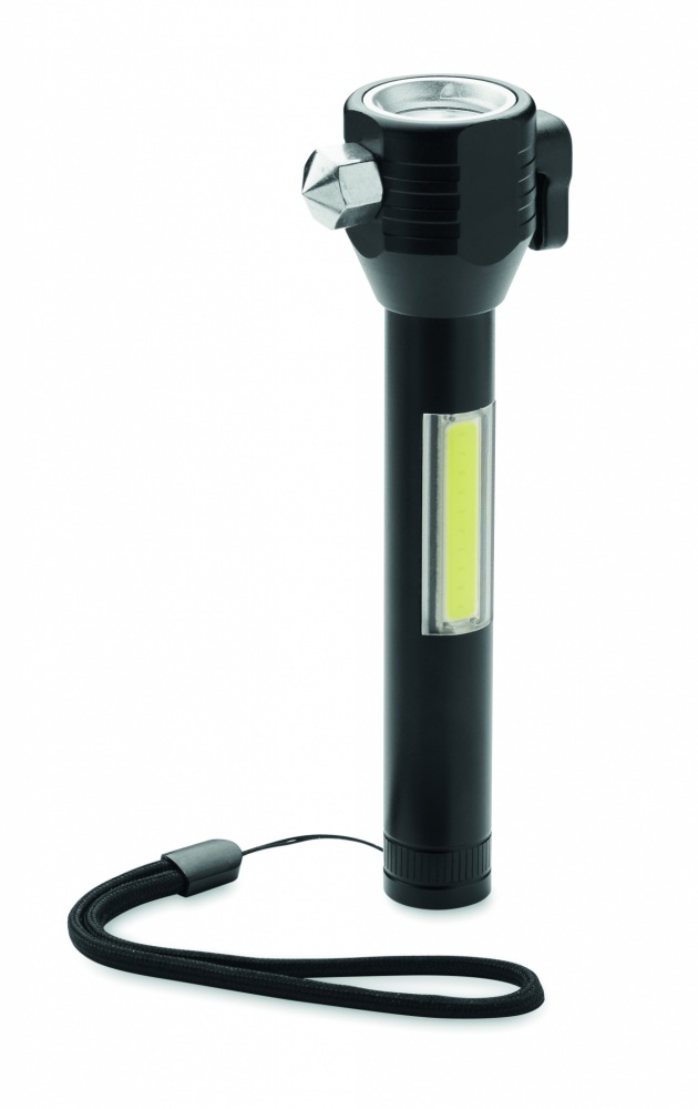 Logotrade promotional giveaway image of: 3-in-1 aluminum flashlight with an emergency hammer and seatbelt cutter, customizable with printing