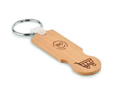Logo trade promotional merchandise photo of: Bamboo euro token key ring Rauma