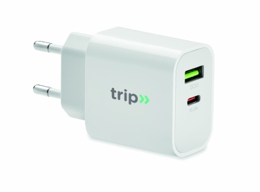Logo trade promotional products image of: 18W 2 port USB charger EU plug