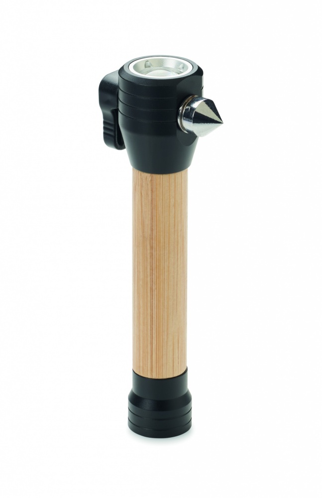 Logotrade promotional products photo of: 3-in-1 bamboo flashlight with an emergency hammer and seatbelt cutter