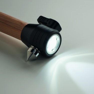 Logo trade advertising products picture of: 3-in-1 bamboo flashlight with an emergency hammer and seatbelt cutter