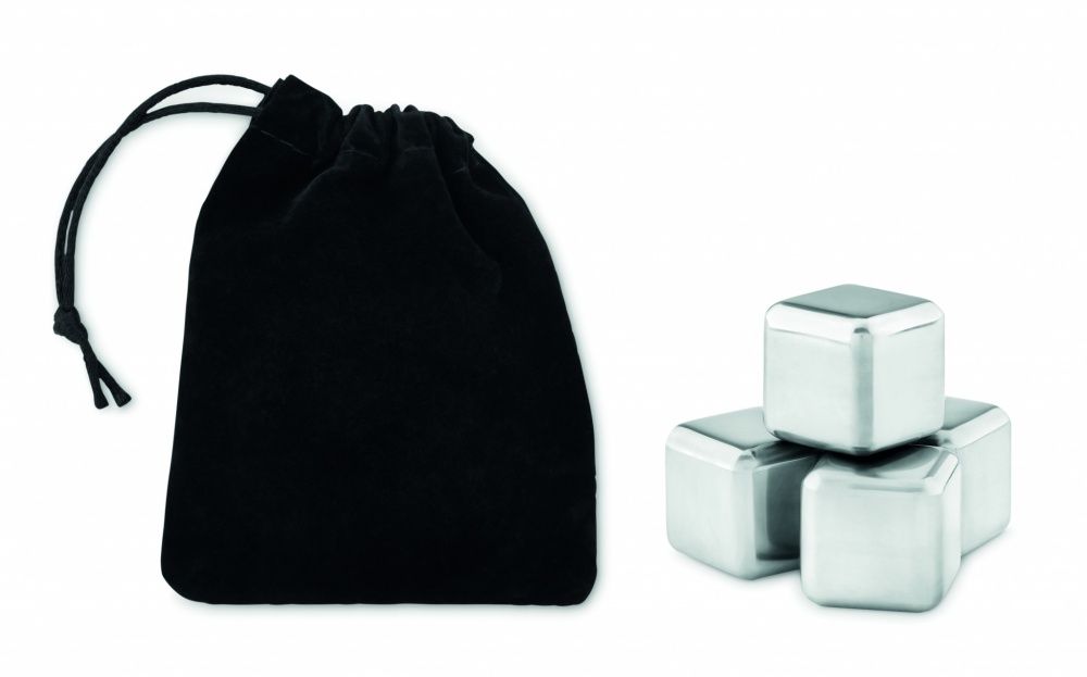 Logo trade corporate gift photo of: Set of 4 SS ice cubes in pouch