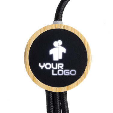 Logo trade promotional gifts image of: 3-in-1 cable with elighted logo in a wooden casing, LH-ZMU06
