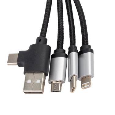 Logo trade promotional items picture of: 4-in-1 cable with elighted logo in a wooden casing, LH-ZMU05
