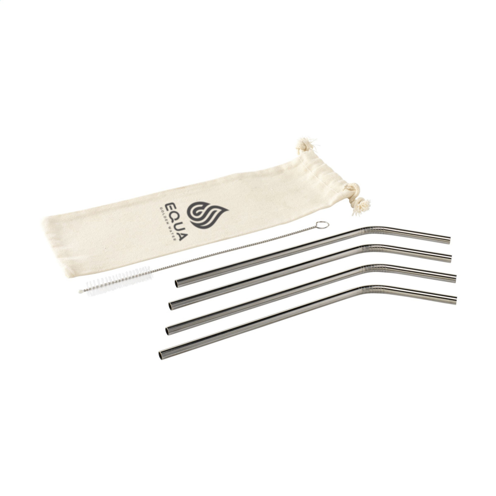 Logo trade promotional product photo of: ECO RVS 4 pieces ECO Straw Set stainless-steel straws