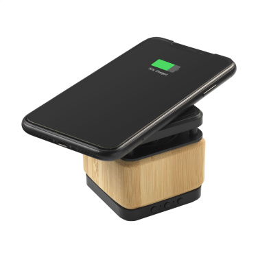 Logotrade promotional giveaway image of: Bamboo Block Speaker with wireless charger