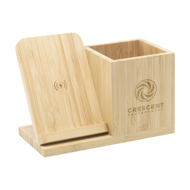 Logotrade promotional gift image of: Bamboo Boss 15W charger/pen holder