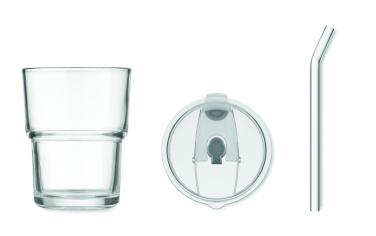 Logotrade promotional merchandise picture of: Glass tumbler with straw 400ml