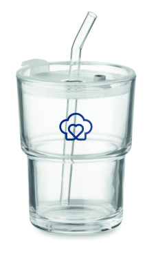 Logo trade promotional items image of: Glass tumbler with straw 400ml
