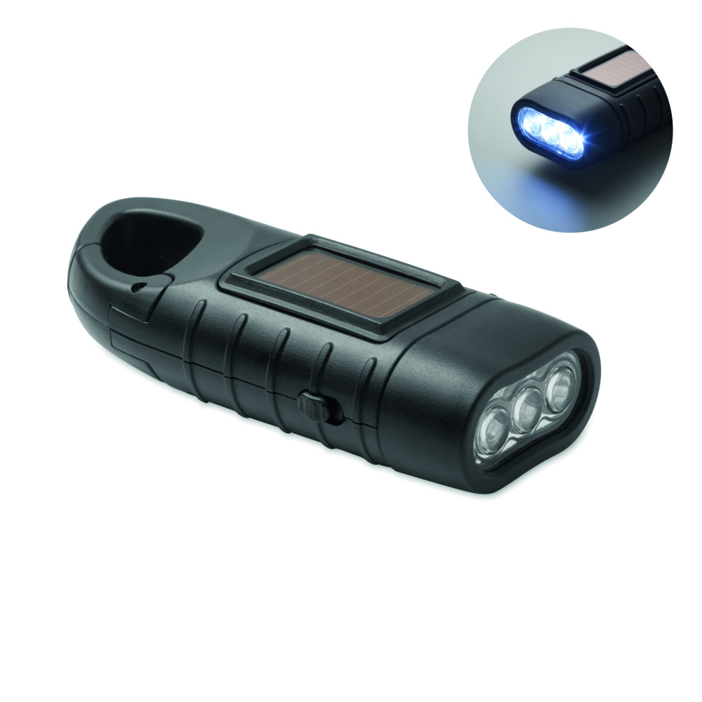 Logo trade promotional product photo of: Solar torch with dynamo crank