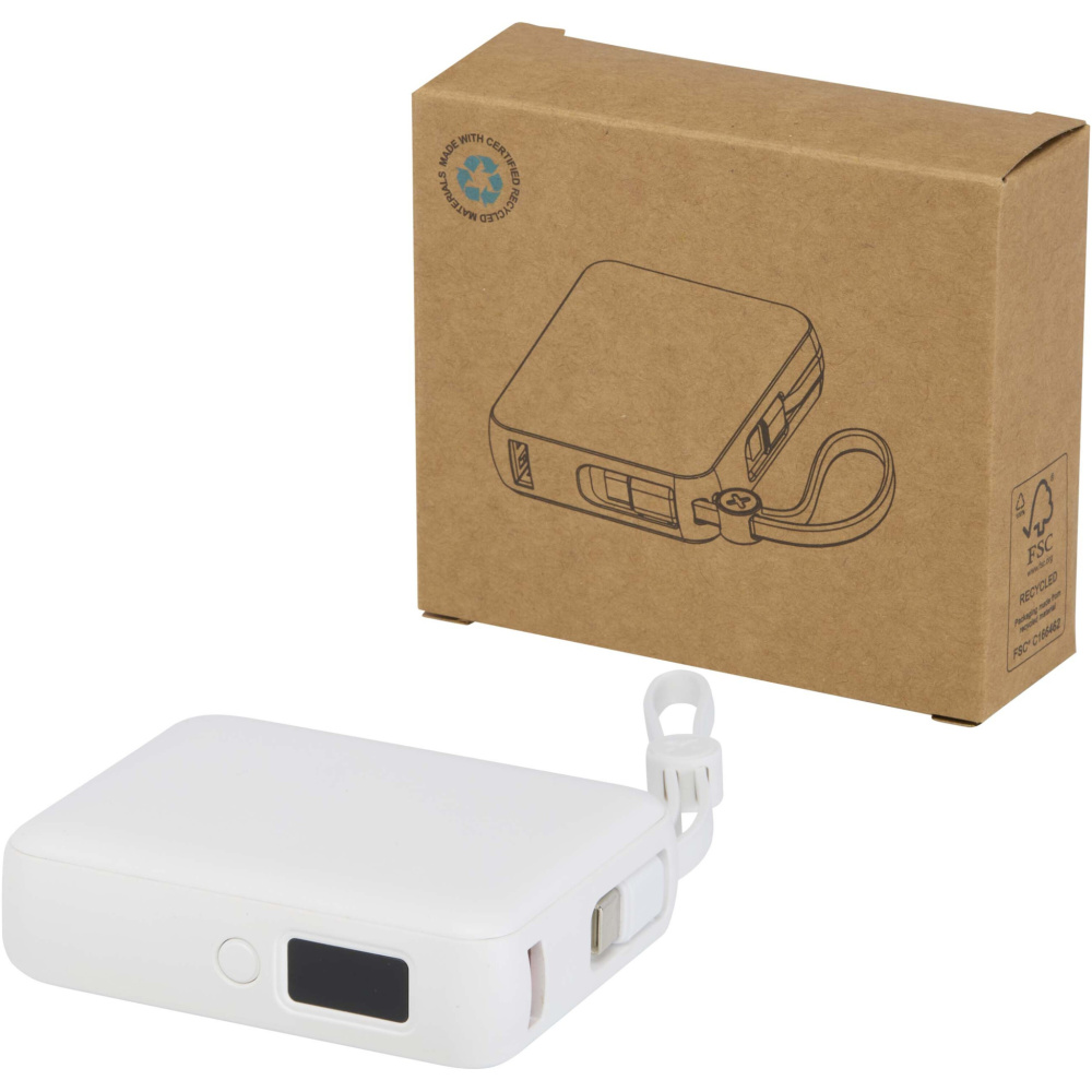 Logotrade promotional giveaway image of: Acrux 10.000 mAh 35W tablet power bank with built in Type-C cable - made from recycled plastic