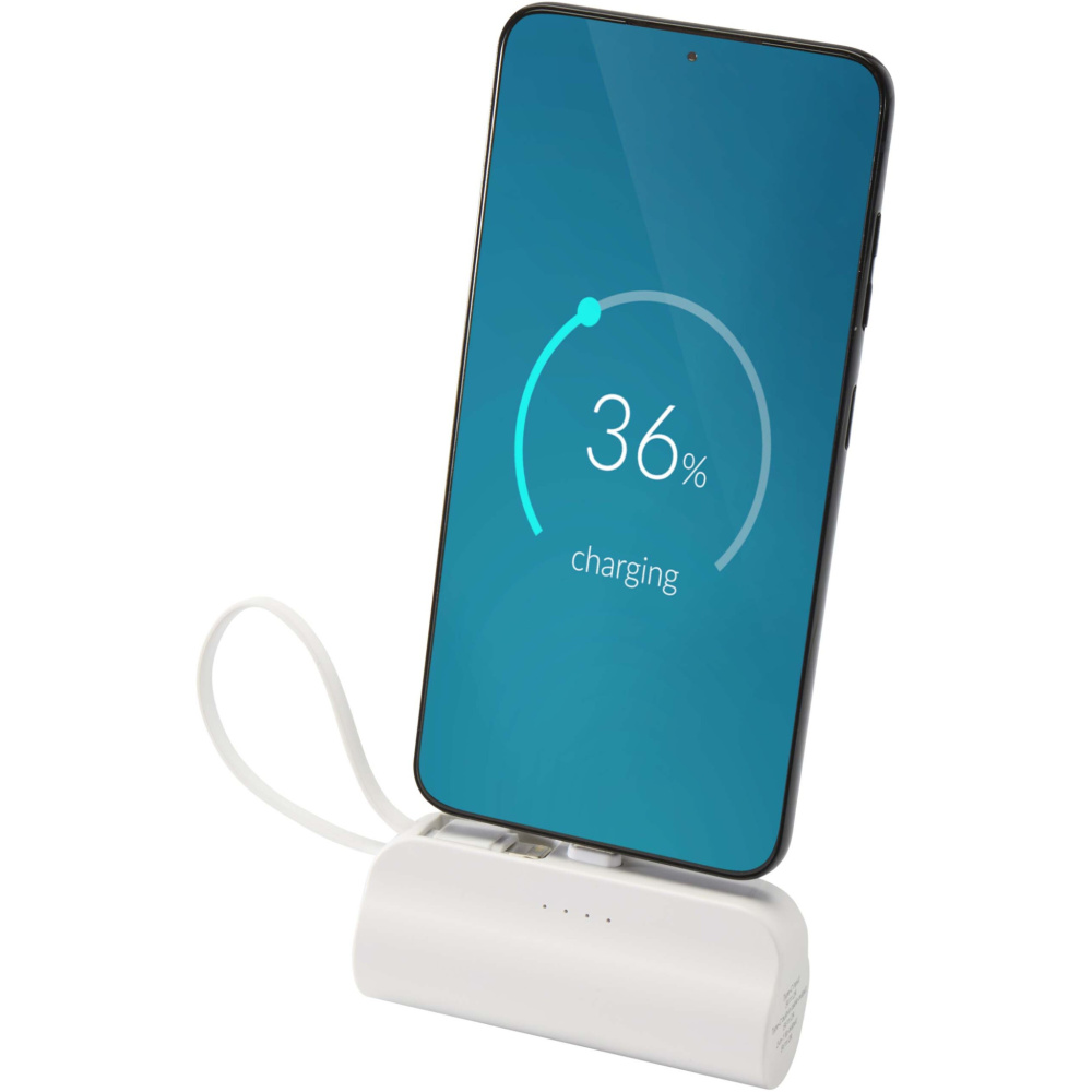 Logo trade promotional merchandise picture of: Alnair 5000 mAh 10W recycled plastic Type-C power bank with built-in flip stand and 2-in-1 cable