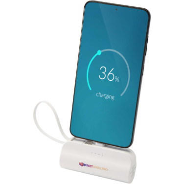 Logo trade promotional gifts picture of: Alnair 5000 mAh 10W recycled plastic Type-C power bank with built-in flip stand and 2-in-1 cable
