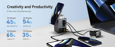 Logo trade promotional products image of: Urban Vitamin Sacramento 105W GAN charger+retractable cables