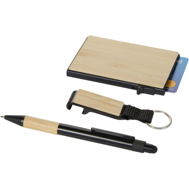 Logo trade promotional items picture of: Minka RCS recycled aluminium ballpoint pen, keychain and RFID card holder gift set