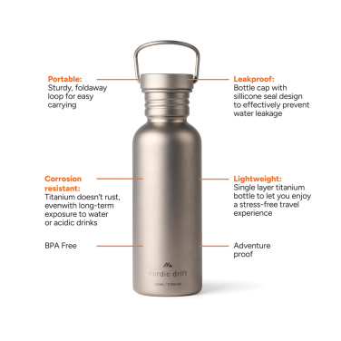 Logotrade promotional product picture of: Nordic Drift Trail Ultra Light Titanium 600ml Water Bottle