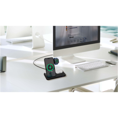 Logo trade promotional giveaways image of: SCX.design W28 3-in-1 wireless charging base with phone stand