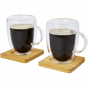 Logotrade firmakingitused pilt: Manti 2-osaline 350 ml topeltseinaga klaasist tass bambusest alusega 