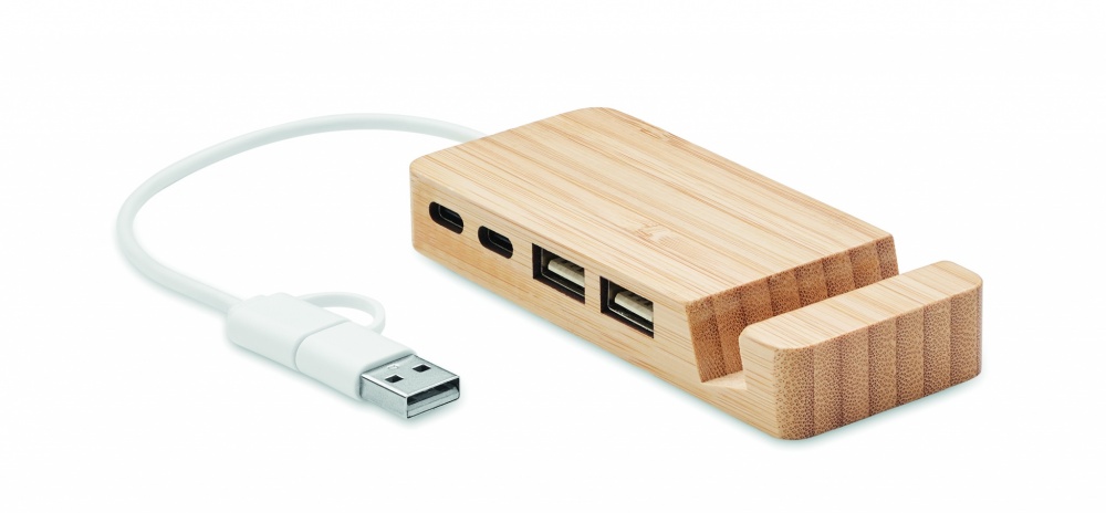 Logotrade meened pilt: Bambusest USB 4 pordiga jaotur