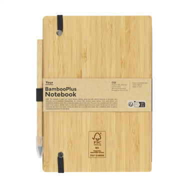 Logo trade firmakingi pilt: BambooPlus paberist märkmik A5 – tindivaba pliiats