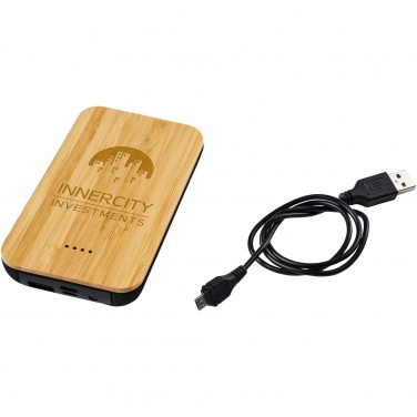 Logo trade mainoslahja kuva: Langaton Future-varavirtalähde 6 000 mAh, bambua/kangasta
