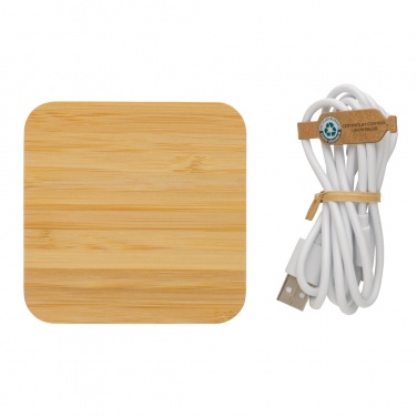 Logo trade liikelahja kuva: 10W bambuinen langaton laturi USB:llä