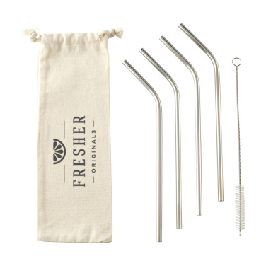 Logo trade liikelahjat tuotekuva: ECO RVS 4 kpl ECO Straw Set ruostumattomasta teräksestä valmistetut pillit