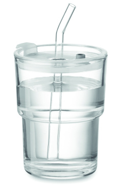Logo trade liikelahja mainoslahja tuotekuva: Lasipullo pillillä 400ml