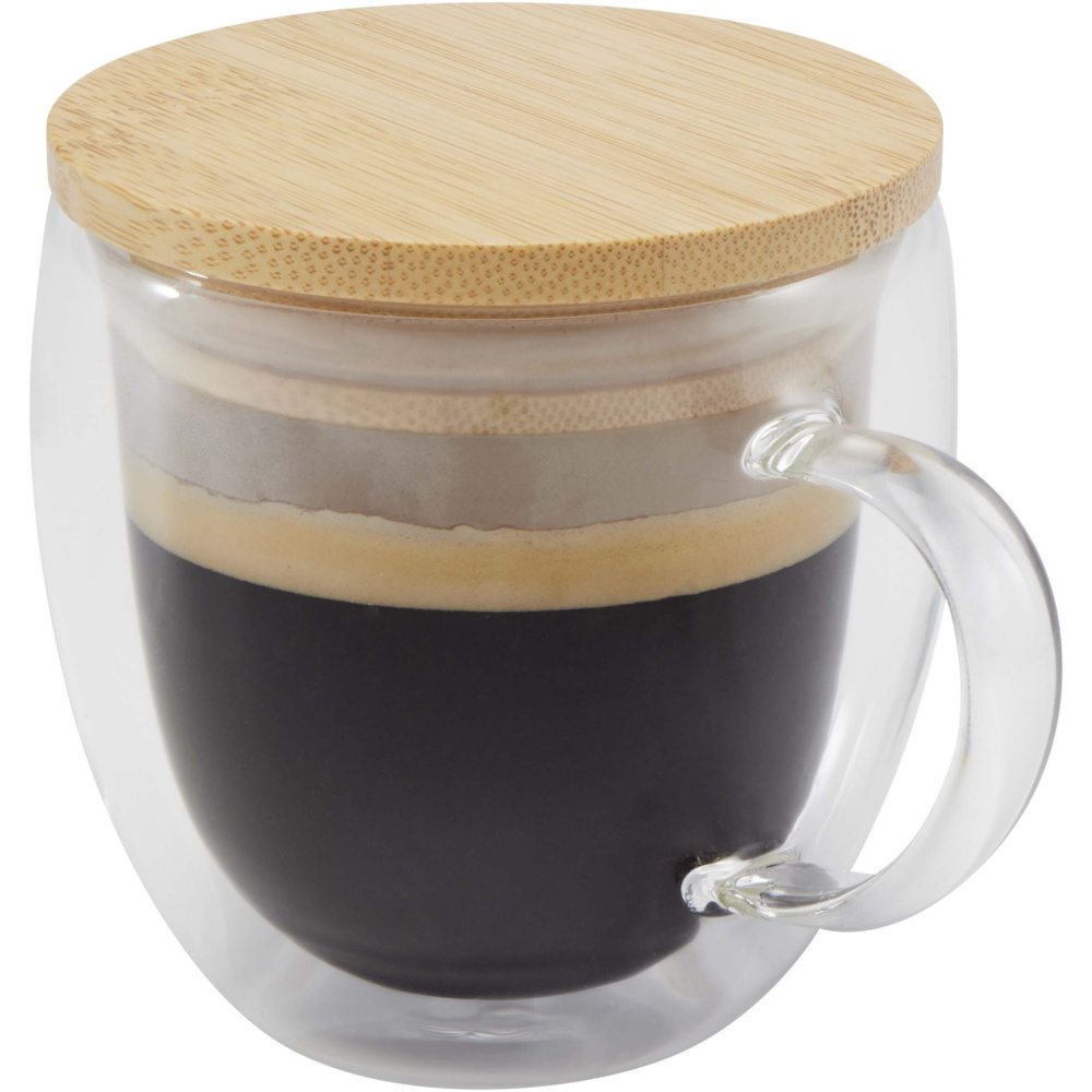 Logotrade mainostuote tuotekuva: Lenora 250 ml:n lasikuppi bambukannella