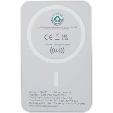 Logo trade mainoslahjat ja liikelahjat kuva: Acrab 10 000 mAh:n ja 15 W:n magneettinen langaton varavirtalähde, jossa 20 W:n PD – valmistettu kierrätetystä muovista